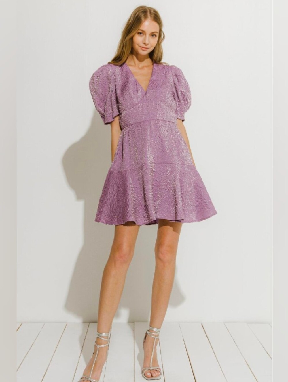 Endless Rose Lavender Textured Puff-Sleeve Mini Dress | Size M